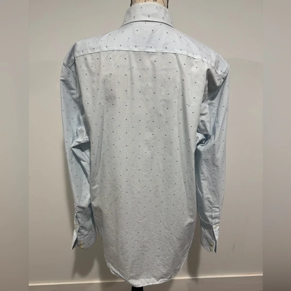 Banana Republic Slim Fit Button Up Shirt Men's Large White Blue Stripe Dots
